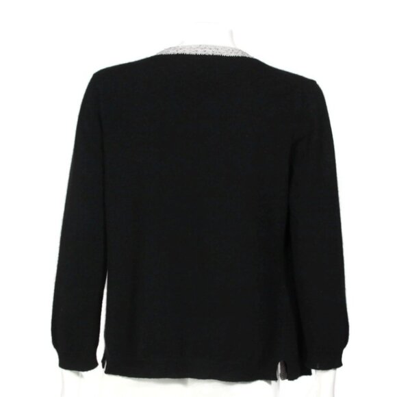 BCBG 100% Cashmere Black Open Front Sequin Trim Cardigan Sweater sz M /474 - Picture 3 of 7